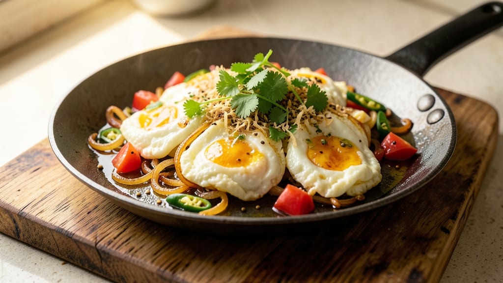 Street Egg Bhurji Recipe: Spiced Scramble With Crispy Onions and Herbs