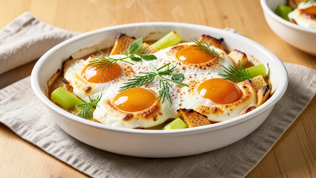 Vegetarian Baked Eggs Recipe: Celery Crown Crunch Meets Savory Herb Yolk
