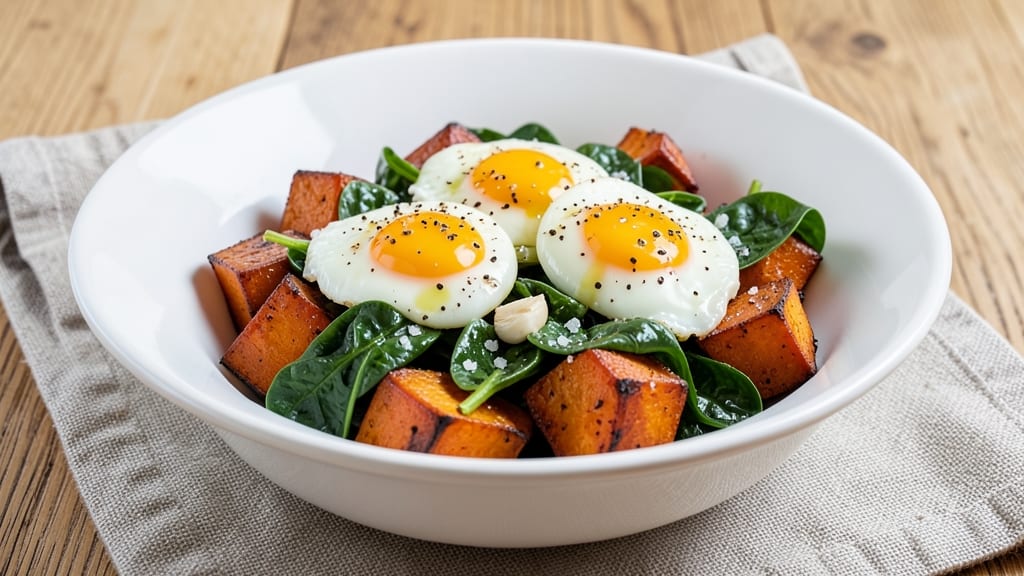 Sweet Potato Spinach Egg Recipe: Roasted Sweet Potatoes Meet Wilted Greens in One Skillet