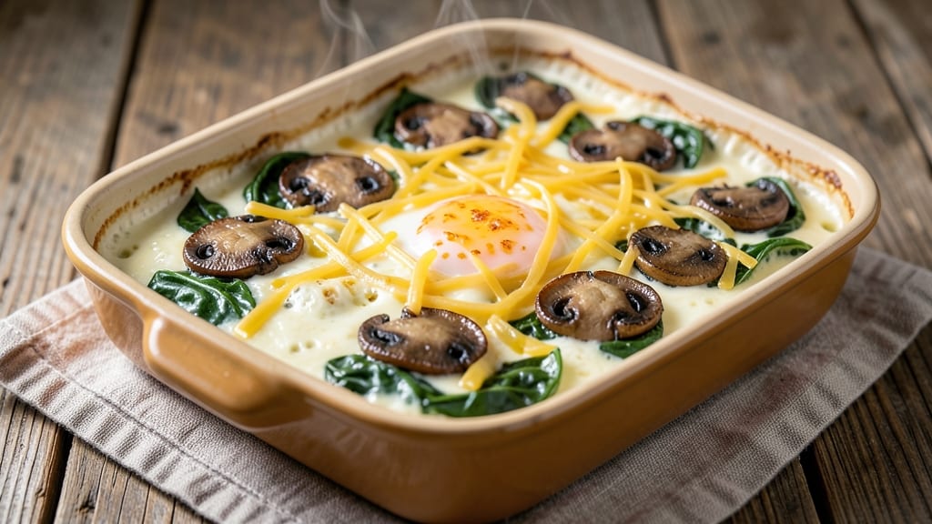 Spinach Mushroom Egg Bake Recipe: Crispy Top, Creamy Yolk-Centered Bites