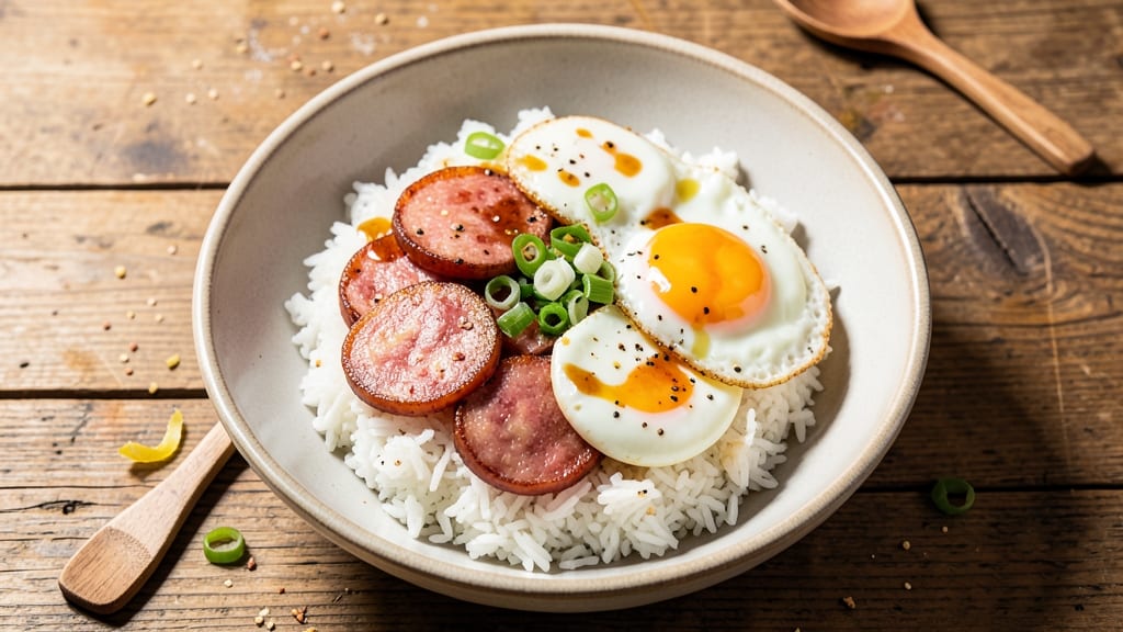 Spam and Egg Rice Bowl Recipe: Savory Umami Crunch With Soft Egg Clouds