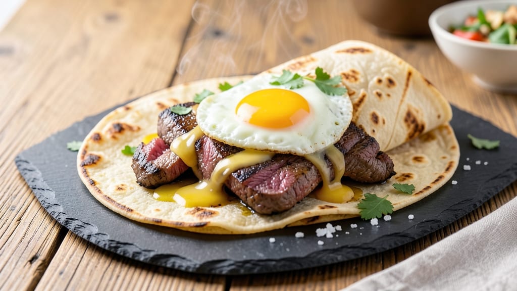 Steak Egg and Cheese Burritos Recipe: Flaky Tortilla Wraps With Smoky Steak and Runny Yolk Magic