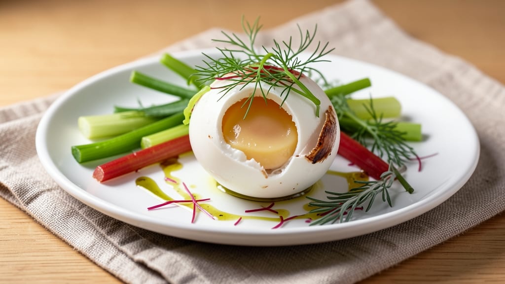 Emu Eggs Recipe: Crispy Celery Crowns Over Rich Herb Yolk Luxe