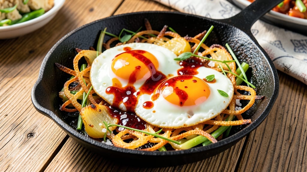 Spicy Fried Eggs Recipe: Crispy Celery Crowns Over Runny Yolk Heat