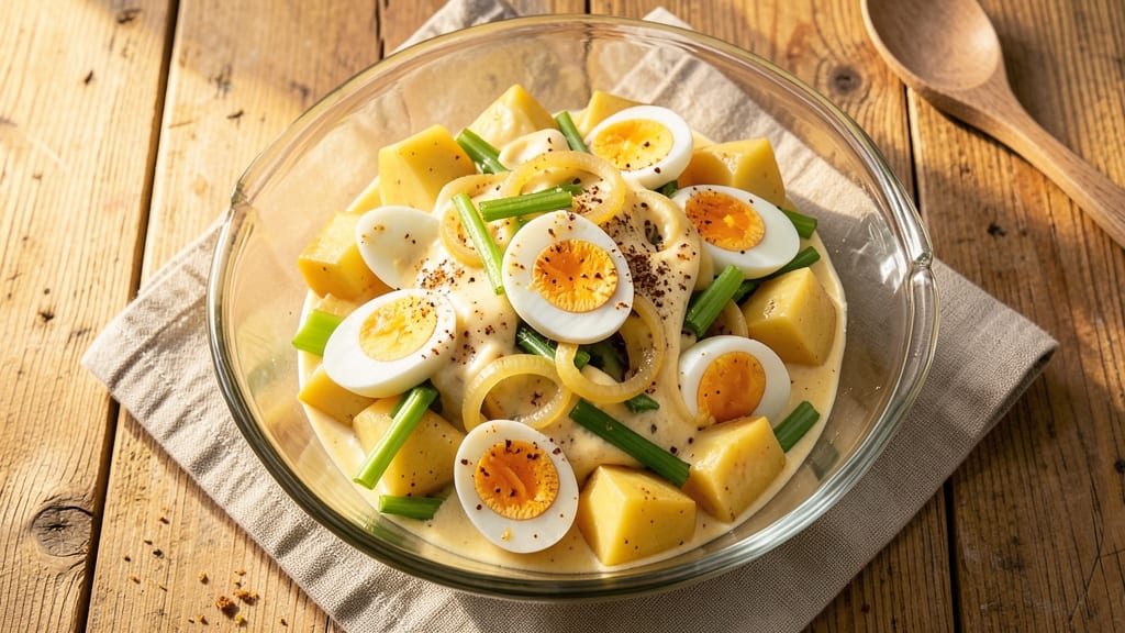 Traditional Potato Salad Recipe with Mayonnaise and Eggs: Creamy Celery Crunch and Silky Yolk Harmony