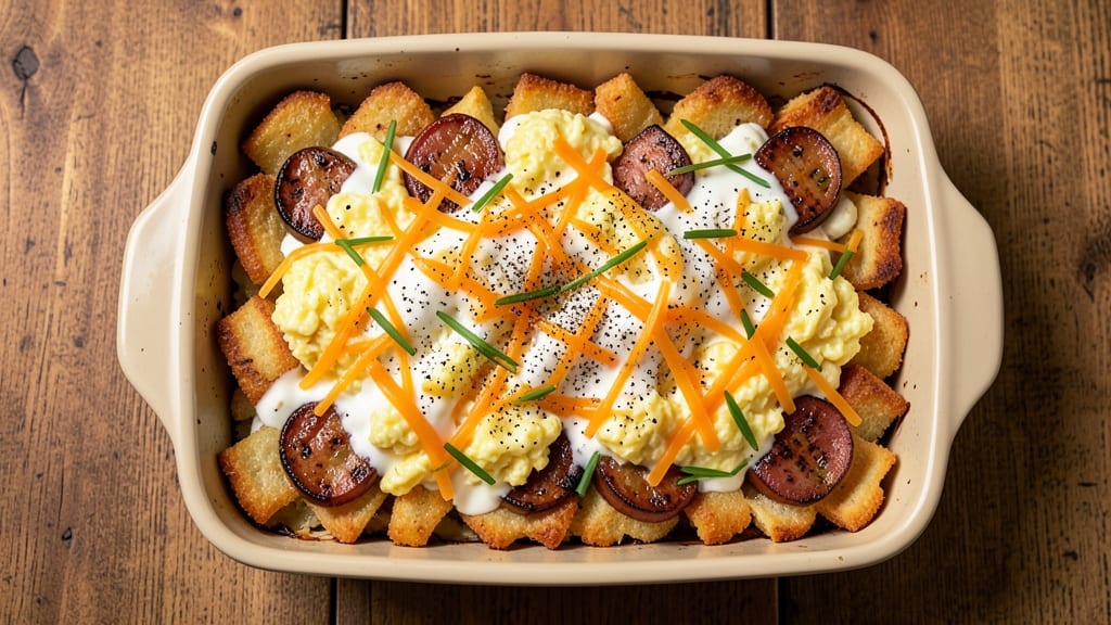 Tater Tot Egg and Sausage Casserole Recipe: Crispy Top, Melty Cheese, One-Pan Brunch